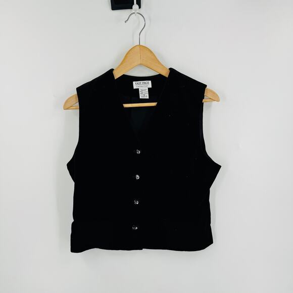 Vintage Fast Pace Collection Black Velvet Button Front Vest Size 10 90s Friends - Picture 1 of 5